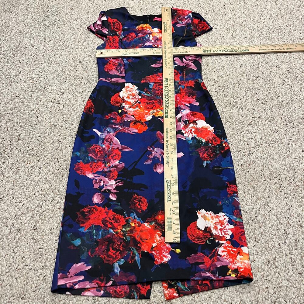 Betsey Johnson Cap Sleeve Floral Sheath Dress Sz 4 Femine Dark Romantic - Picture 3 of 5